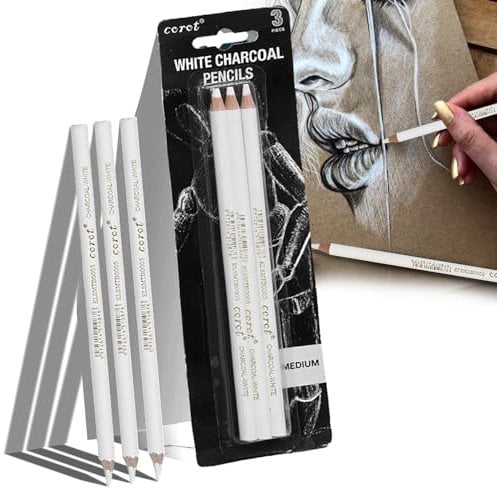 3 PCS White Charcoal Pencils, Highlight Sketch White Pencil charcoal for Artists White Charcoal Sketch Pencils White Sketch Pencils Set, White Drawing Pencils for Artists Beginner Student Designer
