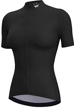 Wulibke Women's Cycling Jersey Top, Cycling Women's Shirt, Breathable and Quick Drying Cycling Jersey with 3 Pockets M Black