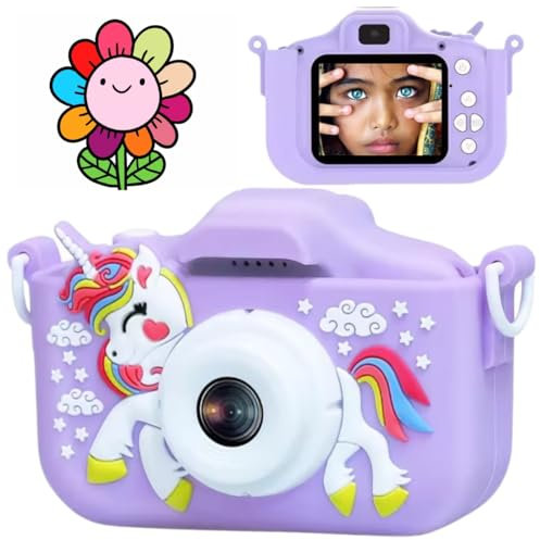 Camara Fotos Infantil, Juguetes Niños Niñas de 2 3 4 5 6 7 8 Años, Camara Digital Niños Niñas, Camara Fotos Niños Niñas, 1080P Selfie Video HD 2.0, Regalo (Unicornio Morado)