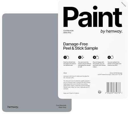 Hemway - Peel & Stick Sample for Our Interior Paint - Slate Grey | A5 Damage-Free, Accurate Colour Swatch | Test Our Matt Finishes for Interior Decor | Easy to use and eco-friendly