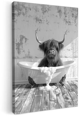 MuchoWow© Bilder 80x120 cm Deko Modern Wandbild Kunstdruck auf Leinwand Bild Badezimmer WC Toilette über Bett Room Decor Geschenke Elefant - Vintage - Schwarz und weiß - Tiere - Badewanne