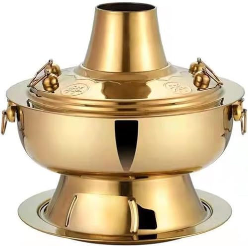 Pot au feu chinois au charbon de bois, Pot chaud chinois vieux pékin en cuivre véritable, marmite d'extérieur chinoise, marmite traditionnelle en cuivre au charbon de bois, Bronze,(Gold,34cm)