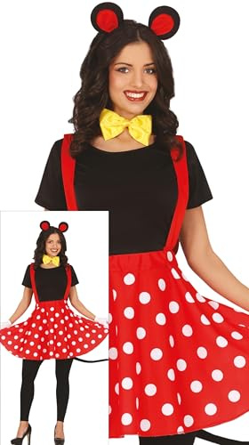 FIESTAS GUIRCA Mäuse-Kostüm für Damen, Haarreif mit Mausohren und Kleid mit roten Punkten, Mäuse-Kostüm für Damen