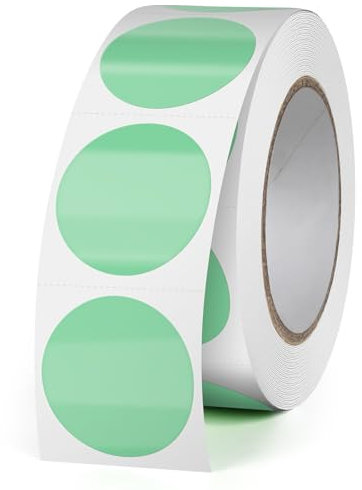 FINDAT 500 Stück Grün 25 mm Runde Thermo-Etiketten Rollen Selbstklebende Drucker-Etiketten Kreis Vinyl Wasserdicht Klebepunkte Aufkleber für Büro Logo Design QR Versand Green