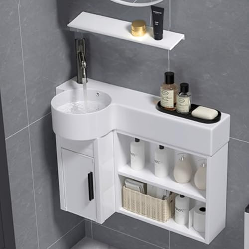 YVZYLXH Meuble evier Salle de Bain,Meuble de Salle de Bain pour Petit Espace,Vasque Lave-Mains Évier Vasque en Céramique,Lave Main Gain De Place Vasque Lave-Mains Évier sur Plan De Toilette(55CM)