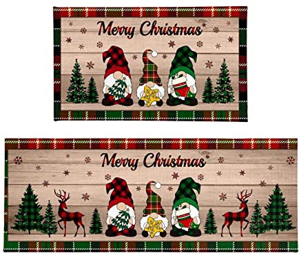 2 alfombras de cocina de Navidad, antideslizantes, lavables, para pasillo, salón, suelo, baño, cocina, diseño estampado, decoración navideña