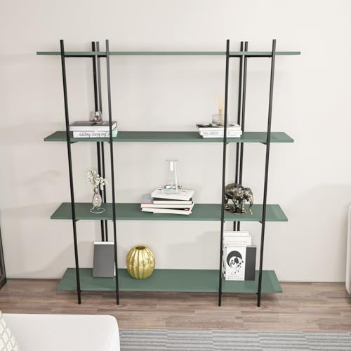 Stylish Green & Black Bookshelf, 160 cm x 180 cm x 29.6 cm | 100% Melamine Coated Particle Board, 18 mm Thick | Perfect for Modern Home & Office Decor
