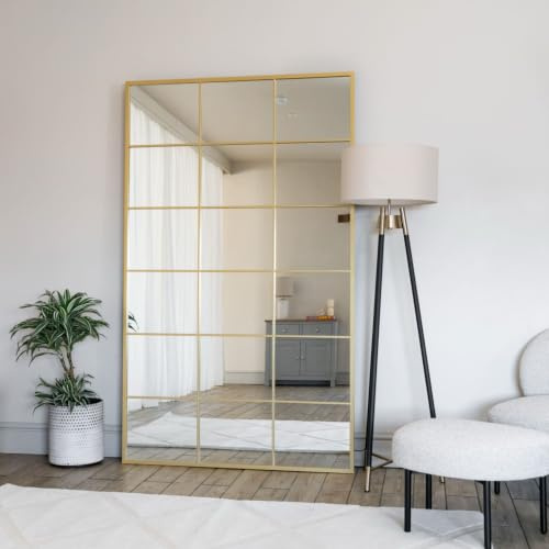Jobu | Full Length Gold Framed Mirror - 180cm x 105cm home | Large Rectangle Modern Wall & Standing Mirror with Lattice Design for Bathroom, Bedroom, or Hallway | Kyo