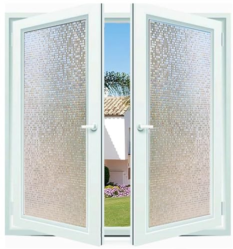 Milchglasfolie 55 x 200 cm, Sicherheits Schutz Splitterschutz, Wasserdicht Realistische, Kein Kleber, Fenster Statisch Haftend Folie für Schrank, Mosaik