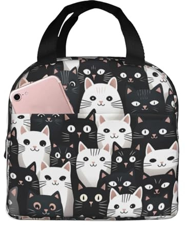Mexpekil Lunch Bag for Travel Work Picnic, Cats with Big Eyes Reusable Bento Box Lunch Tote Bag, Handbags Case High Capacity for Kids and Adults