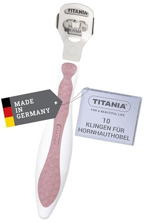 TITANIA Hornhauthobel mit 10 Ersatzklingen • Hornhautentferner aus rostfreiem Edelstahl • Qualitäts-Hornhautschneider • Made in Germany • Hornhaut-Hobel, Rose