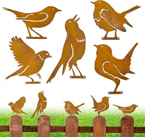 SUFANG 5 Stück Bird Baumstecker Metall Vögel Baumstecker Rost Deko Rust Garten Deko Gartendeko für Draußen Rost Metall Vögel Gartenstecker für Gartendekoration Bäume Pfähle oder Zäune