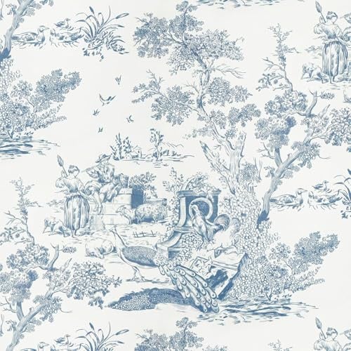 Yomshi Selbstklebende Tapete Blau und Weiß 41x600cm - Vintage Botanische Klebefolie für Wohnzimmer und Schlafzimmer