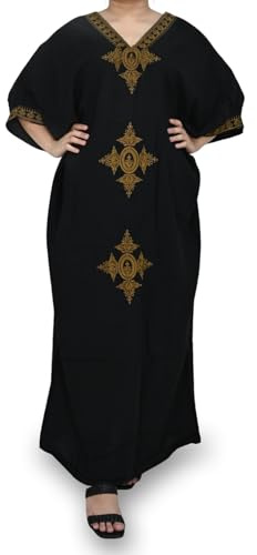 Musuly Caftan Noir pour Femme – Robe de Plage (One Size = 38-42)
