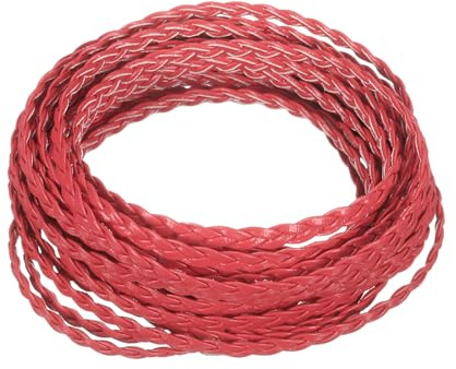 sourcing map Cordon plat en cuir synthétique tressé, 4 m x 5 mm, 3 plis pour la fabrication de bijoux, colliers, sacs à main, ceintures, projets de bricolage, rouge