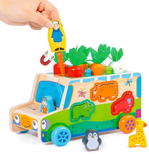 KUKUTrue® Montessori Spielzeug 1 2 3 Jahre, Spiele ab 1 Jahre, Holzspielzeug, Motorikspielzeug, Holzauto, Geschenk 1-3 Jahre Kinder Junge Mädchen