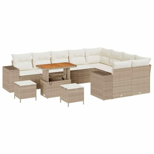 vidaXL Garten-Sofa-Set 12 pcs Beige und Creme 90 x 55 x 71 cm, Verstellbare Füße, modernes Garten-Sofa-Set, modulare Außenmöbel, Poly-Rattan-Lounge, perfektes Sommer-Sitzarrangement