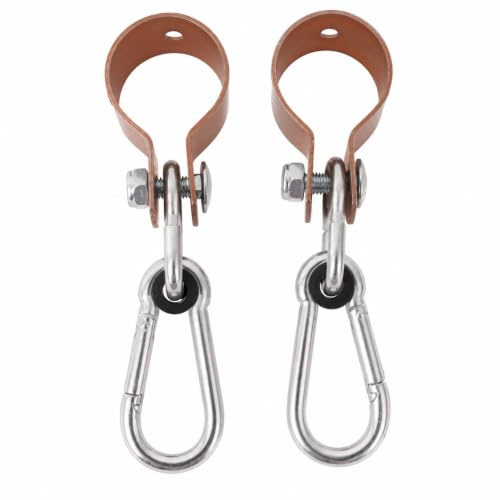 Bauster® Schaukelhaken 2er-Set – mit Karabiner – Rundschelle Ø 50/80 / 100/120 mm – verzinkt Gold – Schaukel Befestigung für Rundholz im Garten & Spielturm (Ø 120 mm – 2 Stück)