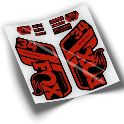 Ref: VP417 Aufkleber kompatibel mit Fox 34 Performance 2021-2025 MTB, Sticker, Aufkleber, Aufkleber für Mountainbikes, Rot