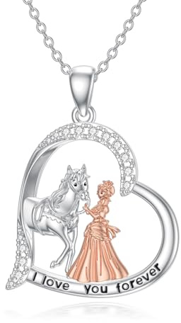 HARMONY BOLA Pferde Halskette 925 Sterlingsilber Pferd und Mädchen Anhänger Tier Schmuck für Frauen Ehefrau Tochter Geburtstagsgeschenke