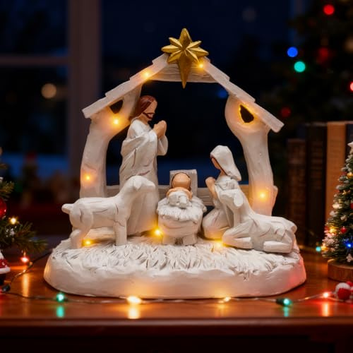 LETTERASHQP Krippenfiguren Set,Weihnachtskrippe Mit Beleuchtung 3D Klappbarer Weihnachts Beleuchtet für Arbeitszimmer Weihnachtskrippe Komplettset Mit Jesus Figur für Tischdekorationen Wohnzimmer