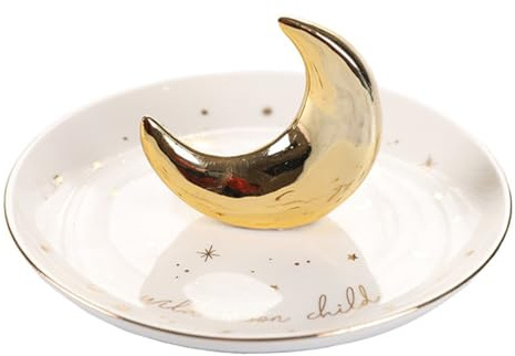 Baluue Bandeja De Joyería Luna Y Estrellas Organizador De Joyas Decorativo Para Exhibición De Cosméticos Y Objetos Pequeños 4.72X4.72X2.36 Pulgadas