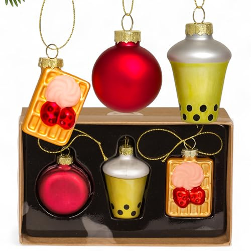 MIJOMA Glass Christmas Tree Decorations Set of 3 - Unusual Christmas Tree Baubles Decoration Hanger Vintage Design - Glass Tree Decoration with Metal Eyelet - Original Christmas Decoration (Sweet