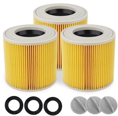 Lot de 3 Filtres de Remplacement Compatibles avec WD3, WD2, WD1, MV3, MV2, A, K, KNT, NT, SE et VC, Filtration Efficace pour Aspirateurs Eau et Poussière