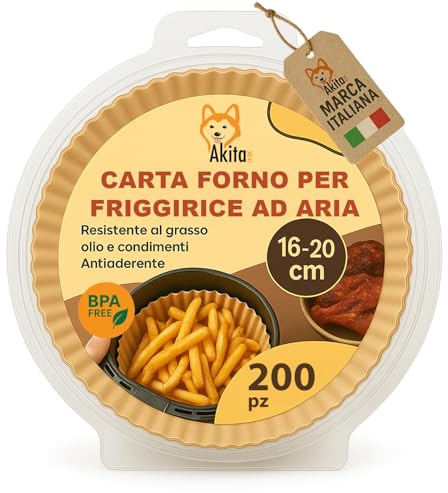 AkitaInk Carta Forno Antiaderente Rotonda per Friggitrice ad Aria - Monouso, BPA Free, Compatibile con Air Fryer, Forno, Padelle e Microonde 5-8 Litri (16-20 cm 200 PZ)