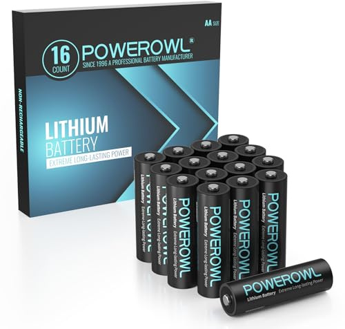 POWEROWL Lot de 16 Piles AA Lithium 1,5V Piles LR6 Haute Performance (Non Rechargeables) pour Caméras de Surveillance, Flash Photo, Jouets et