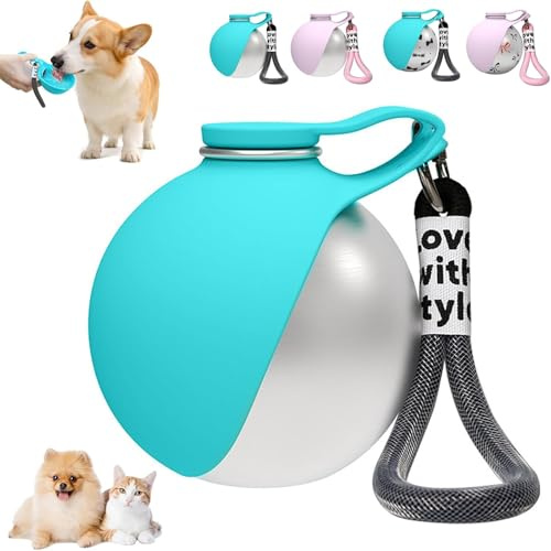 ZVD Botella de Agua para Perros a Prueba de Fugas, Botella de Agua 2 en 1 para Mascotas, PortáTil para Caminar, Ideal para Perros y Gatos, Senderismo y Actividades Al Aire Libre (Azul)