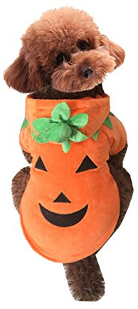 Mogokoyo Dog Cat Halloween Pumpkin Costume, Pet Cosplay Costumes, Puppy Warm Outfits Fleece Hoodie Animal Autumn Winter Clothes (S Size)