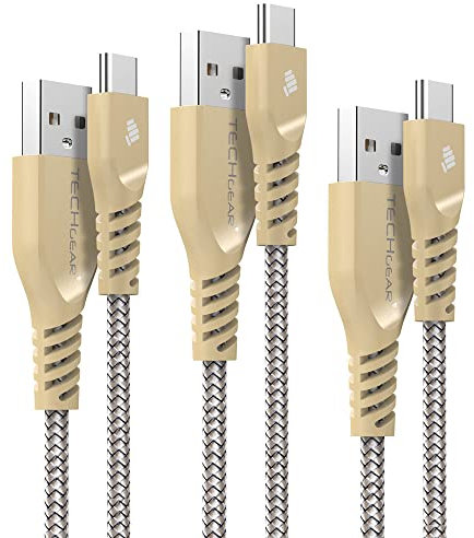 Techgear Cable USB-C a USB, fuerte Cable USB trenzado de alta durabilidad (30cm/1m/2m) USB Tipo C Para Samsung Galaxy S24, S23 Plus, Nota 8, Google Pixel, One Plus, Nintendo, Oppo y más