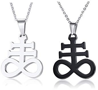 XUANPAI Männer Edelstahl Kirche Satan Satanic Leviathan Kreuz Amulett Anhänger Schwefel Symbol Religiöser Schmuck Halskette Set 1
