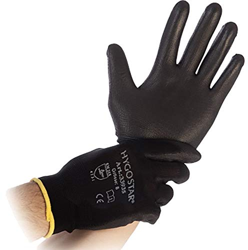 Hygostar Feinstrickhandschuhe Black Ace, schwarz, Gr. 7/S | PU-Beschichtung, 120 Paar, Arbeitshandschuhe, Montagehandschuhe