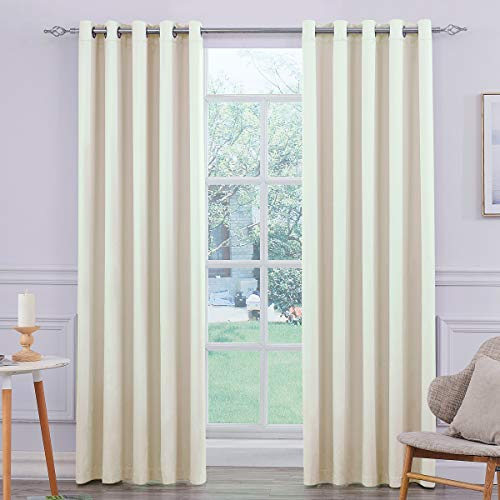 Coastline Ultra Soft Cream Satin Blackout Eyelet Curtain Floor Window Treatment Drapes 2 panels for Bedroom, Livingroom, Kids Nursery Room W66 x L72 inch
