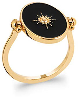 Tata Gisèle Bague Réversible en Plaqué Or et Email Noir - Motif Etoile - Sachet Cadeau Velours Offert (56)