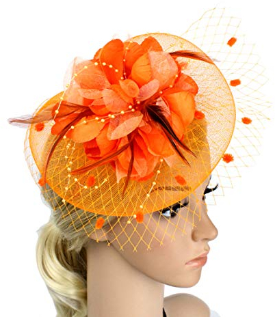 Beaupretty Blumennetz Haarnadel Fascinator Party Stirnband Mesh Haarspange Feder Mesh Haarschmuck für Frauen Hochzeit Party (Orange) Party Kopfschmuck