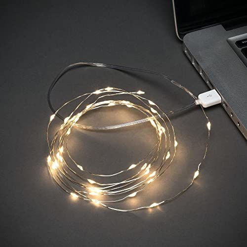 Konstsmide, 1770-190, Micro LED Lichterkette mit USB Anschluss, Silber,NULL, 50 warm weiße Dioden , silberfarbenes Kabel
