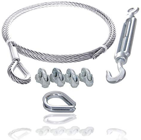 Drahtseile24 Drahtseil Set mit 4x Drahtseilklemmen, 1x Kauschen & 1x Seilspanner | Drahtseil spannen | Ø10mm | 10m
