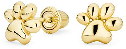 Unisex Winzige Mini Bff Tier Welpe Kätzchen Haustier Hund Liebhaber Katze Pfotenabdruck Ohrstecker Für Frauen Teenager Echt 14K Gelbgold Sicherheitsverschluss Schraubverschluss