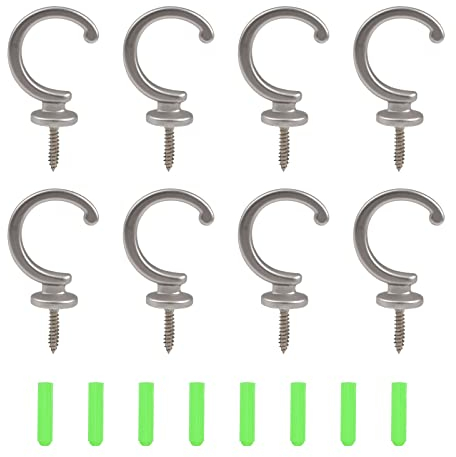 INCREWAY Ganchos de techo para tazas, 8 unidades, de aleación de zinc antiguo, ganchos de rosca vintage para colgar cortinas, joyas de copa (plateado)