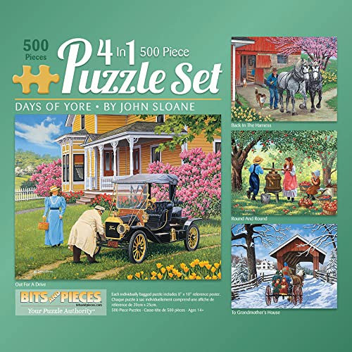 Bits and Pieces - Days Age 13+ of Yore 4-in-1 Multi-Pack Puzzle Set - 500 Piece Jigsaw Puzzles for Adults - Each Measures 16x 20 - Old Nature by Artist John Sloane