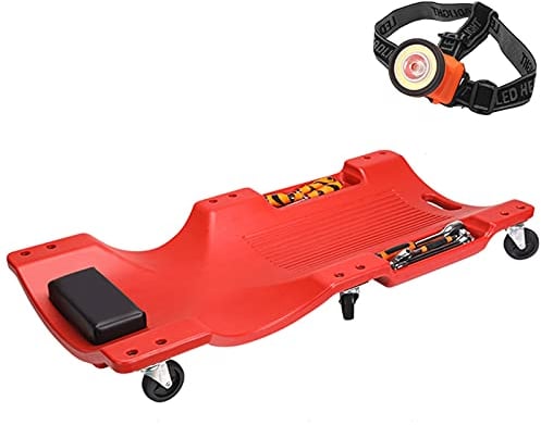Mechaniker-Rollbrett Unter Dem Auto, Autoreparatur Gepolstert Mit Tragbarem Hubgriff, Weiche Lederschwamm-Kopfstütze Und -schärker, Werkstatt-Garagenhilfe (Color : Red, Size : 40inch)