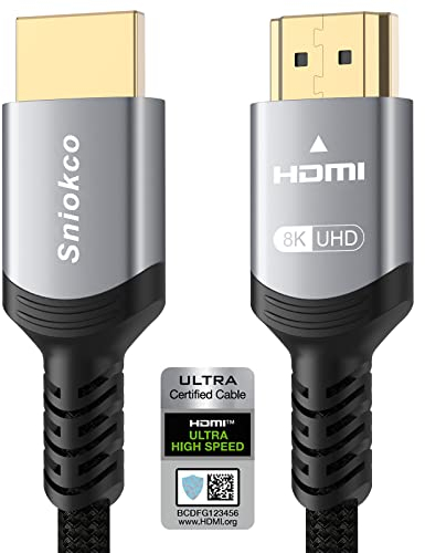 Sniokco 10K 8K HDMI 2.1 Kabel 5Meter, Zertifiziert 48Gbps Ultra High Speed HDMI® Kabel 0.01ms 4K 240Hz 165Hz 120Hz 8K 60Hz eARC Netflix HDCP 2.3 2.2 DTS:X HDR10+ TV Monitor Projektor Roku PS5 X-box