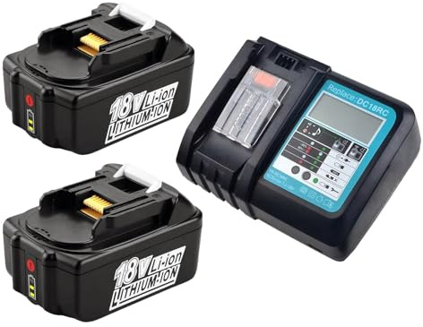 2 Stück 18V Ersatzakku BL1850B und 1 Stück DC18RC Ladegerät Kompatibel mit Akku BL1830 BL1850 BL1840 BL1850B-2 BL1845 BL1815 BL1820 LXT-400, Ladegerät für 14.4V-18V LXT Akkus