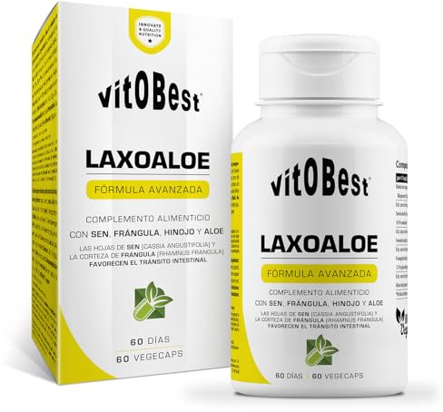 VITOBEST | LaxoAloe | Contribuye a favorecer el tránsito intestinal | Con Sen, Frángula, Hinojo y Aloe Apto para veganos y celíacos | 60 VegeCaps