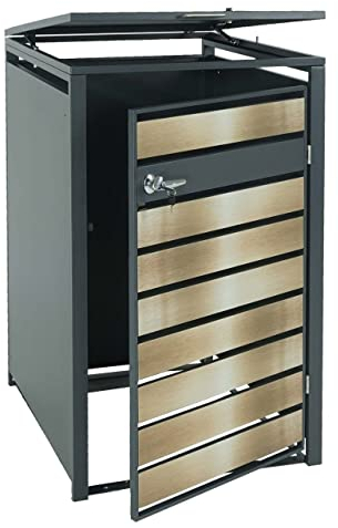 1er Mülltonnenverkleidung HWC-J81, Mülltonnenbox, erweiterbar, Metall 32kg, anthrazit - Gold