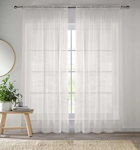 Enhanced Living Cream Voile Curtains for Living Room Panel Pair - 57 Wide x 54 Drop - Plain Woven Slot Top Sheer Curtains (57x54) 145x137cm