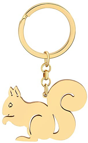 LONYOO Niedliches Eichhörnchen Schlüsselanhänger Edelstahl Eichhörnchen Geschenke für Frauen Mädchen Autoschlüssel Rucksack Charms (Vergoldet)